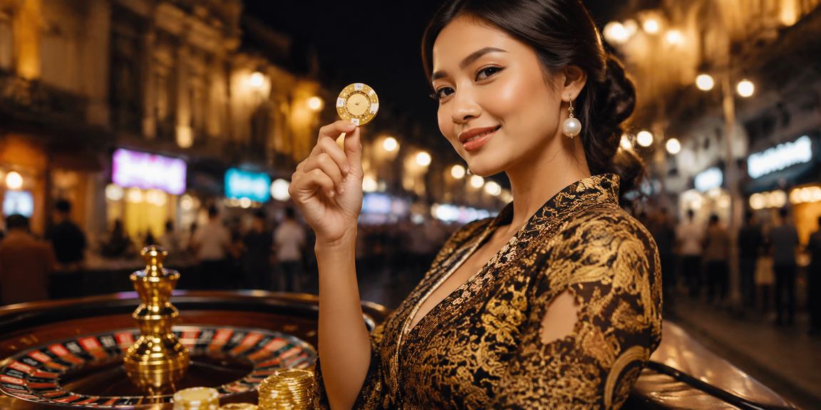 Model di meja roulette dengan chip bertumpuk menggambarkan suasana casino yang profesional